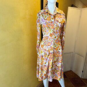 🌸 NWOT Vintage 70s Floral Button-Front Shirt Dress (Size S/M)